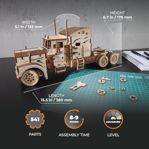 UGEARS Heavy Boy Truck VM-03, Model Kit, 3D Puzzle, Semi Truck Hobby Kits for Adult Model Kit Tractors, Brain Teaser, Hobby Set Home Decoration - Image 3