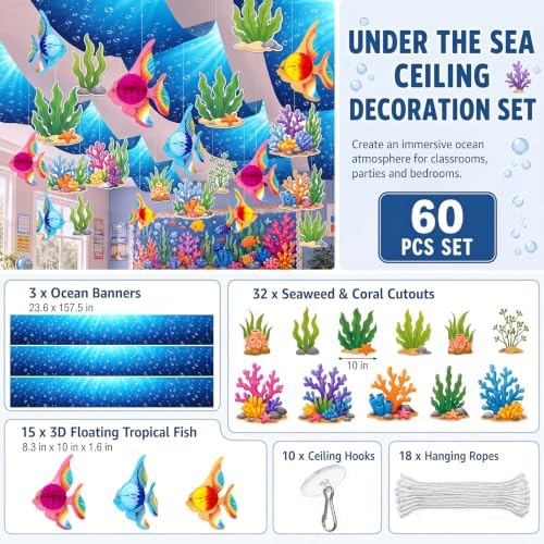 60 Pcs 2026 Under The Sea Party Decor Set, Ocean Hanging Decor - Image 2