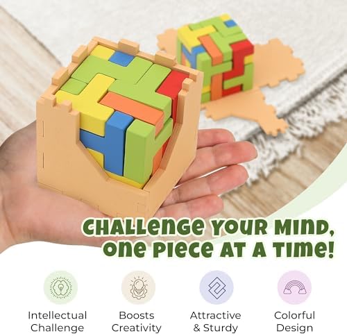 Sharp Brain Zone 3D Wooden Puzzle Cube (9Z 16T Style) | Colorful, Eco-Friendly Wooden Puzzle for Mental Stimulation, Focus, and Problem-Solving Fun | Challenging Brain Teaser for Adults and Kids - Image 2
