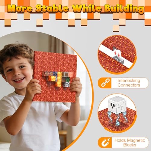 4PCS 4" x 4" Magnetic Building Block Base Plates for Kids, Strong Grip Magnetic Tiles Base Compatible with Most Popular Magnetic Blocks & Cubes, STEM Educational Toys for Boys Girls Ages 3+ (Lava) - Image 2