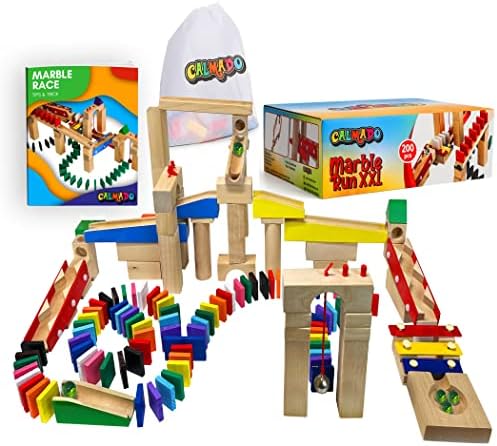 Calmado - 200 pcs Marble Run Wooden Set/Ball Track Set for Kids/Girls/Boys Made of Beech Wood + Bag + Instructions by Calmado