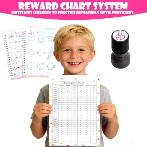 6 Pack Magic Grooved Writing Practice Books for Kids,Reusable Handwriting Practice with Pen,Pencil Grisp,Cute Seal and Learning Schedule ,Pecfect Tracing Copybook for Kindergarten Preschool Age 3-8 - Image 3