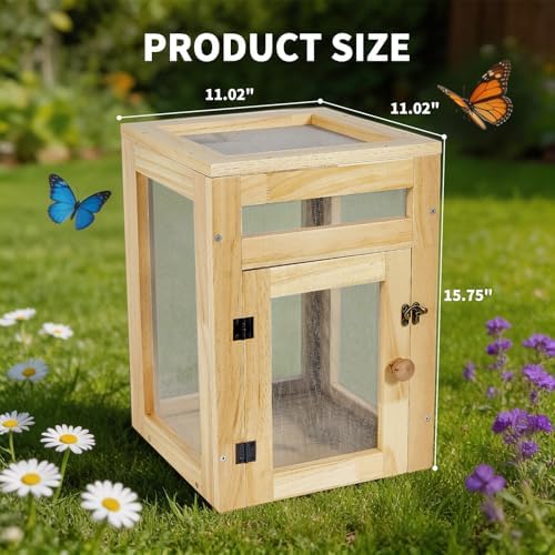 Wooden Butterfly Habitat Cage Kit, 15.75 Inch Monarch Caterpillar Habitat, Mesh Butterfly Enclosure for Raising Butterflies, Insect Observation House for Kids, Classroom, Garden - Image 2