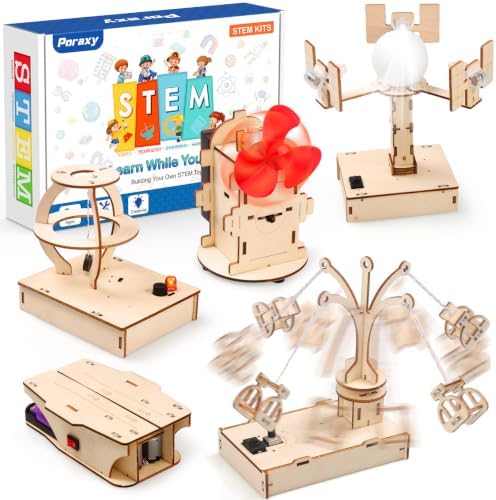 Poraxy STEM Kits for Kids Ages 8-10-12, 5 Set Wooden 3D Puzzles, Educational Science Experiment Building Projects Crafts, Toys for Ages 8-13, Birthday Gifts for Boys Girls 8 9 10 11 12 13 Years Old by Poraxy