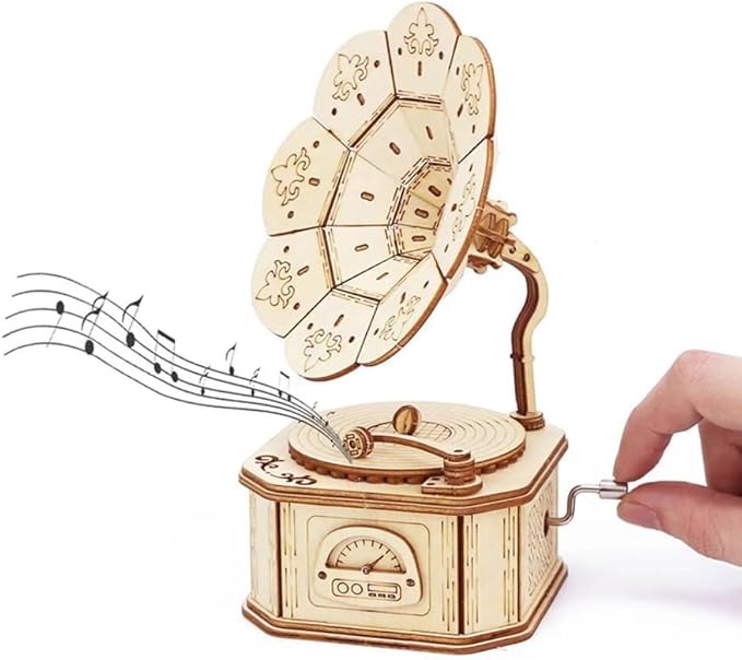 3D Wooden Puzzle Phonograph Music Box You are My Sunshine Handmade Assembly Model kit DIY Crafts Holidays Birthdays