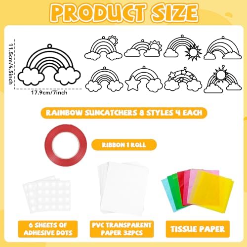 QOUBAI 32 Sets Rainbow Suncatchers Craft Kit DIY Window Stained Glass Effect Planet Rainbow Sun Paper Crafts Home School Classroom Decoration Kid Birthday Gift Creative Art Project Activity Game - Image 2