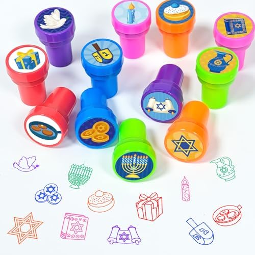 Cinrobiye 24 Pcs Hanukkah Stampers Party Favor Set, Cute Jewish Holiday Stamps for Kids Hanukkah Celebration, Classroom Rewards, Goody Bag Fillers, Holiday Party Supplies - Image 4
