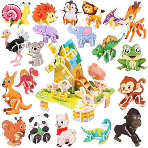FOIMAS 3D Puzzles for Kids,31 Pack Educational Puzzle Farmhouse Animal Puzzle Dinosaur for Kids Classroom Prize Gifts Party Favor Supply by FOIMAS