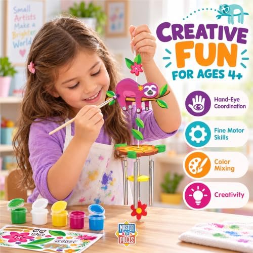 Works of Ahhh... Sloth Wind Chime Craft Kit - Classic Wood Paint Set for Kids, Includes Real Wood, Paints & Instructions - Image 4