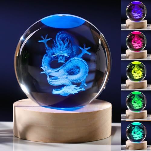 3D Dragon Crystal Ball 60mm - Figurines Decor Glass Animals for Room, Birthday Gift for Women, Best Friend, Lovers - Keepsake Paperweight by Unknown