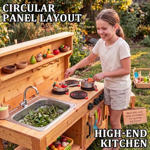 9 Pcs Outdoor Mud Kitchen Accessories with Grill Burner and Knob, Red Black - Image 3