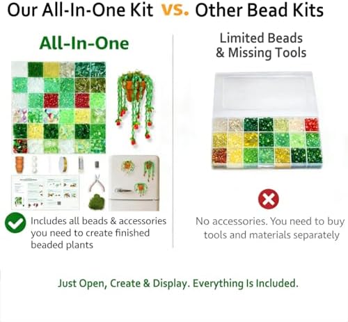 Beaded Christmas Tree Kit 6384pcs Beaded Plants Kit Magnets for Fridge, Green Beads Leaf Glass flowers for Succulent Plant Lover Jewelry Making Diy Craft Gifts Charms Sun Catchers Window Home Décor - Image 6