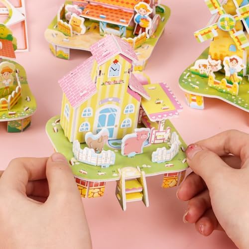 CCINEE 6 Pack 3D Puzzles for Kids Gift, Cartoon Paper Foam Puzzles Toy for Girls and Boys DIY Jigsaw Toys Mini House for School Family Craft Activity Easter Basket Stuffers Party Favors - Image 2