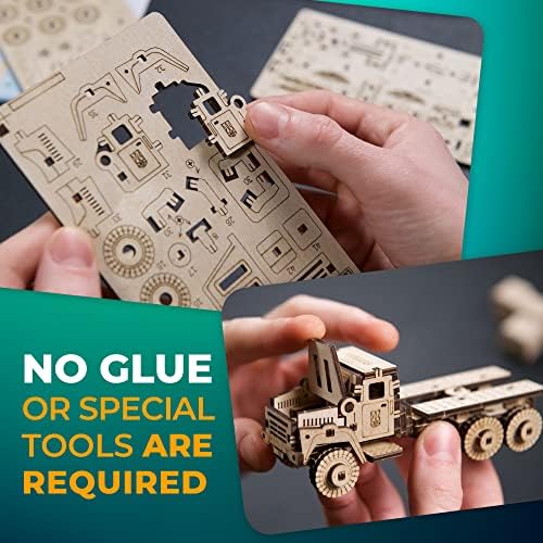 UGEARS Military Truck 3D Puzzle - Wooden Model Kit for Adults to Build - Mechanical Model Truck Car Making Kit - 3D Jigsaw Puzzle Wood Off-Road Car - DIY Brain Teaser Puzzle Construction Set - Image 4