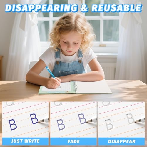 Grooved Magic Practice Copybook, Reusable Writing Practice Book, for Preschool Kids Age 3-8 ​Calligraphy (5 Books with 40 Pens) (Colorful) - Image 5