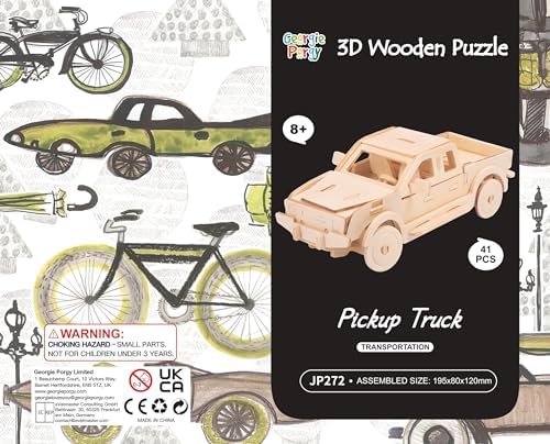 Georgie Porgy 2 Packs 3D Wooden Jigsaw Puzzle Set for Kids, Wooden Car Brain Teaser Puzzles Woodcraft Construction DIY Kits for Birthday STEM Gifts Educational Toys for Boys Girls (Car Pickup) - Image 7