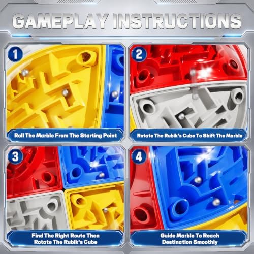 3D Maze Cube Ball Puzzle Brain Teaser for Adults & Kids, Educational Learning Toys Logical Thinking, Family Board Games Tabletop, Durable Puzzle Cube (White&Blue&Red&Yelllow-D, 3.3x3.3x3.3) - Image 4