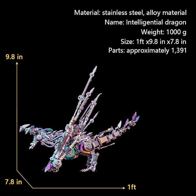 Metalkitor Western Dragon 3D Metal Puzzles for Adults, Wyvern Assembly Model Kit, Jigsaw Crafts Brain Teaser Cyberpunk DIY Ornament, Perfect Room Decor and Gifts(1300+PCS)