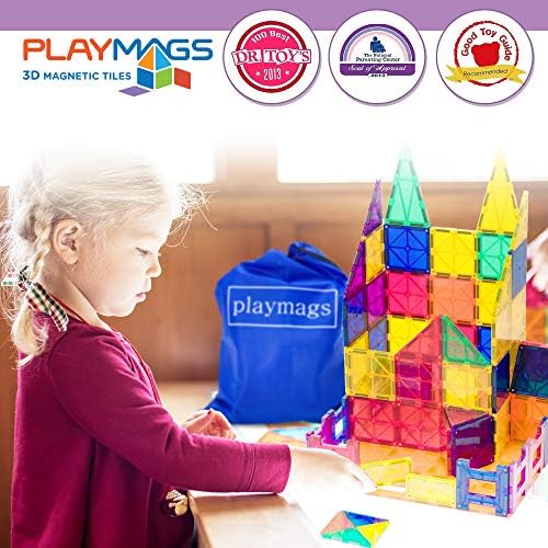 Playmags Magnetic Tiles Train Car Set for Kids - 55pcs Magnet Building Blocks Accessory Set with 4 Cars - Durable Creative STEM Learning Toys for Boys, Girls & Toddlers - Image 6