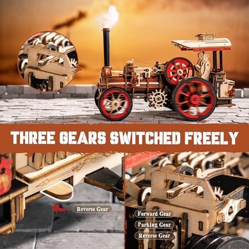 rowood 3D Wooden Puzzles for Adults, Steam Engine Car Model Kit, 1:28 Scale Mechanical Steam Locomotive Wooden Puzzle, 469PCS,Assembly Time 6H, Awesome Gifts for Adults - Image 3