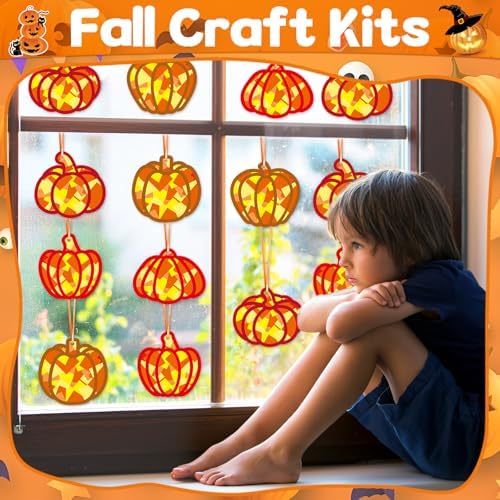 Qyeahkj 36 Set Fall Pumpkin Suncatchers Crafts Kit for Kids - Image 6