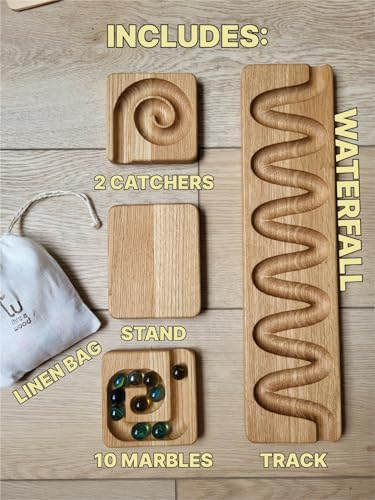 Marble Run Race Track Wooden Maze Board Ball Run Marble Course Gift for Kids Winding Track Roller (Waterfall) - Image 2