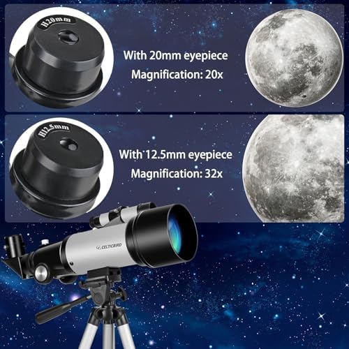 Telescope 70mm Aperture 400mm Astronomical Refracting Telescopes - Travel Telescope with Tripod, Phone Adapter(Silver) - Image 2