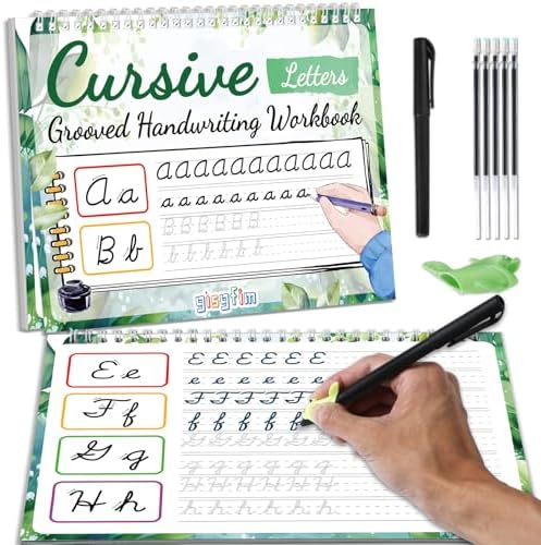 gisgfim Grooved Cursive Handwriting Workbook Magic Reusable Grooved Cursive Handwriting Practice Guided Tracing with Disappearing Ink Pens for Beginners Kids Learning Activities Supplies (Letters) by gisgfim
