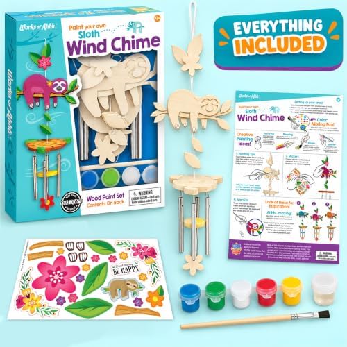 Works of Ahhh... Sloth Wind Chime Craft Kit - Classic Wood Paint Set for Kids, Includes Real Wood, Paints & Instructions - Image 3