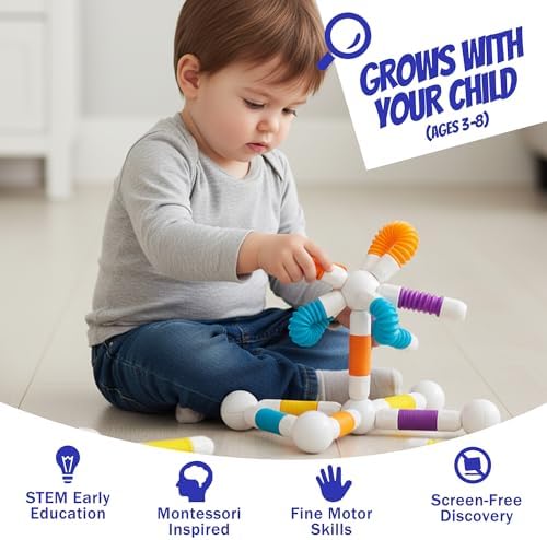 Magnetic Building Sticks for Toddlers 1-3, Flexible STEM Construction Toy - Image 3