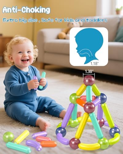 Magnet Toys Magnetic Building Blocks, STEM Starter Toys for Kids Age 3-5 Preschool, Montessori Learning Magnetic Sticks and Balls, Gift for Christmas Birthday (52PCS) - Image 2