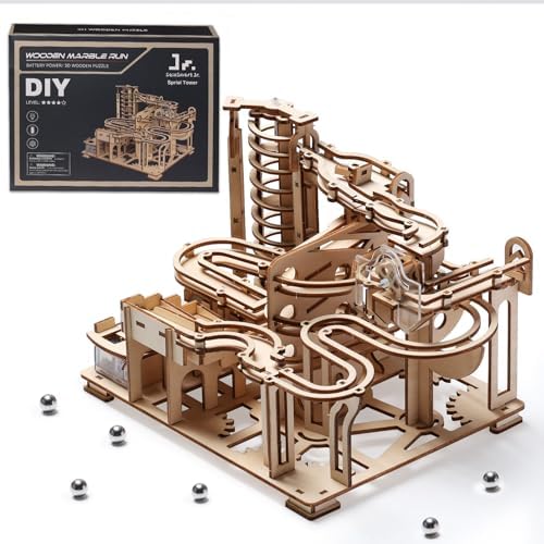 SainSmart Jr. 3D Wooden Puzzles for Adults, 225 PCS Marble Run Wood to Build, Electric Driven Mechanical Model Building Kit, DIY Gift for Aged 14+, Roller Coaster by SainSmartJr