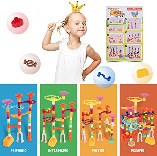 ifollower 166 pcs Marble Run Kit, Upgraded Marbles Kit for Kids STEM Toys with Glow Marbles, Beginner Marble Race Track Set with Colorful Birthday for Kids Boys Girls - Image 3