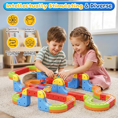 Electric Train Set for Kids, 141 Pieces (92 Tracks + 2 Cars) Magnetic Train Set for Toddlers, STEM Toys Birthday Gifts for Aged 3-12, 3D Cube Track Kits with Anti-Gravity Design for Boys Girls - Image 6