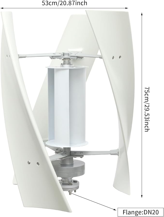 Bepritm Vertical Axis Wind Turbine, Wind Generator Kit with Controller & IP67 Protection, Ultra-Quiet Design for Home, RV, Business, Industrial Energy Supply (100W 24V White 4 Blades)