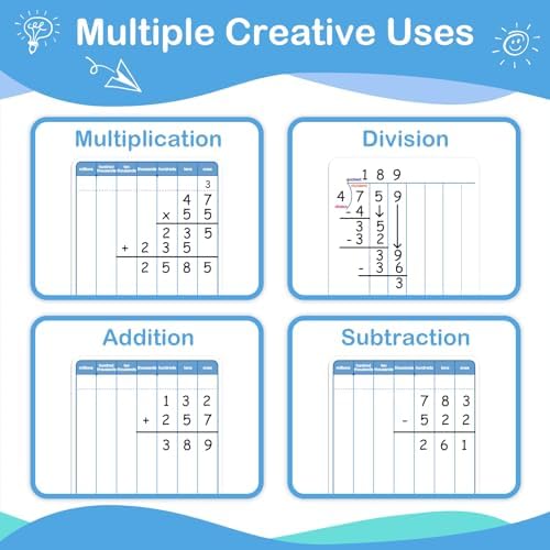 Aizweb 12 Pack Long Division Dry Erase Board Card,12" x 9" Multiplication Small Whiteboard Math Manipulatives for Kids Student Classroom Must Have Homeschool Teacher Supplies Learning Activities - Image 4