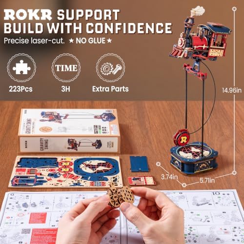 ROKR 3D Wooden Puzzle Power Express Gravity Swing Toys Wooden Model Kits DIY Dynamic Balance Home Decor（MCD07） - Image 3