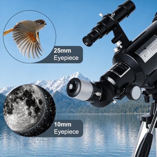 Koolpte Telescope for Kids, 70mm/500mm AZ Refractor for Beginners, Black - Image 3