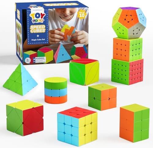 STEAM Life Speed Cube Set 10 Pack Magic Cube | Includes 2x2 3x3 4x4 5x5 Speed Cube, Pyramid Cube, Megaminx Cube Puzzle Cube Bundle Collection Cube, Toys Gift for Kids & Adults by TOYLife