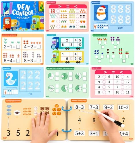 Number Tracing Pad, 30 Pages 123 Handwriting Book, Reusable & Erasable Pen Control Practice Montessori Educational On The Go Toy and Learning Tool for Road Trip Airplane Travel by Unknown