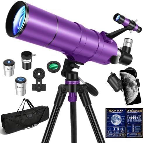 Telescope for Adults & Kids, 90mm Aperture 600mm Refractor Telescope for Astronomy Beginners, Portable Travel Telescopes with Tripod, Phone Adapter, Moon Filter, Carry Bag & Moon Phase Guide by HUGERSTAR