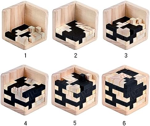 Wooden Brain Teaser Puzzles Cube Stocking Stuffers Wooden Puzzles T-shaped Jigsaw Logic Puzzle Educational Games Toy for Kids and Adults by AHYUAN (Black and Natural) - Image 2