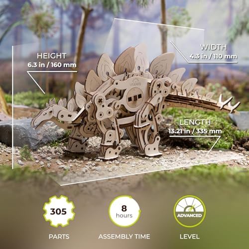 UGEARS Stegosaurus 3D Puzzle, Stegosaurus Models Dinosaur Building Kit, Mechanical Dinosaur Puzzle Model Kit for Assembly, DIY Kits for Adults Dinosaur Gifts, 305 Pcs - Image 2