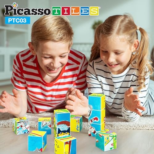 PicassoTiles Magnetic Tiles Pete the Cat Magnet Puzzle Cube Set 6 Cartoon Theme Mix and Match Brain Teaser STEM Educational Toy for Kids Toddlers Preschool Age 3 Plus Sensory Learning Play Kit PTC03 - Image 2
