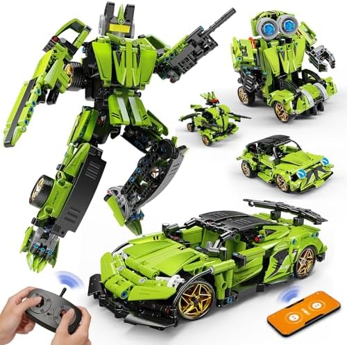 LECPOP 5-in-1 STEM Building Blocks Kit, RC Sports Car and Transform Robot by LECPOP