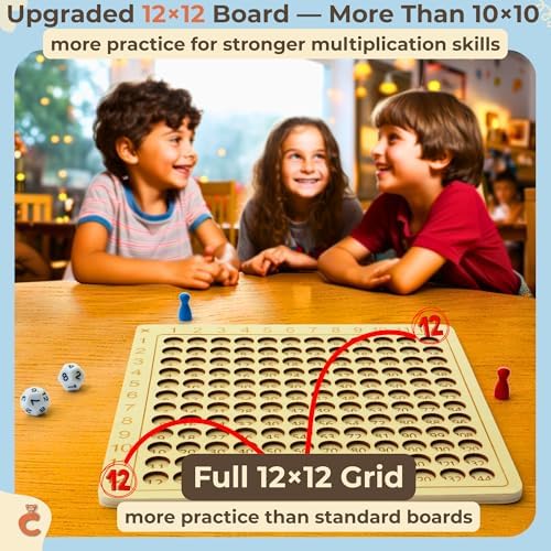 Multiplication Games, 12x12 Wooden Montessori Multiplication Board Game, Larger Size Times Table, Montessori Math Learning Materials, Educational Toy for Toddlers, Preschool Gifts for Kids - Image 3