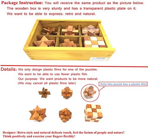 Guaishou 6-in-One 3D Luxury Wooden Brain Puzzle Teaser Kongming Lock for Teens and Adults Includes Storage Box - Image 5