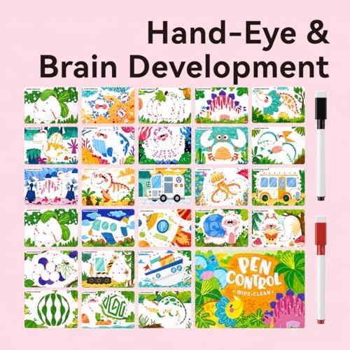 Reusable Dinosaur Coloring Book for Kids - 30 Pages Magic Water Drawing Book, erasable Activity Pad with Markers, Travel Toys for Airplane Road Trip Games, Preschool Learning Gifts - Image 3