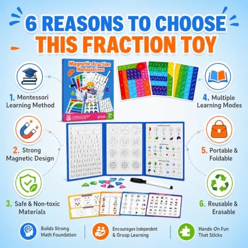 Magnetic Fraction Tiles & Circles Math Manipulatives for Kids, 96Pcs Visual Fraction Book Learning Games, Hands-On Montessori Math Toys for 3rd 4th 5th Grade, Homeschool Classroom Teaching Supplies - Image 2