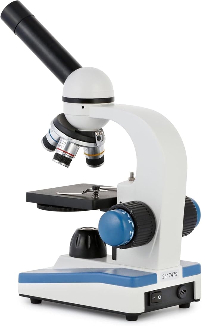 AmScope - 40X-1000X Compound Monocular Student Microscope Set + Slide Preparation Kit + Science Experiment Cards - M150C-SP14-EXCL1